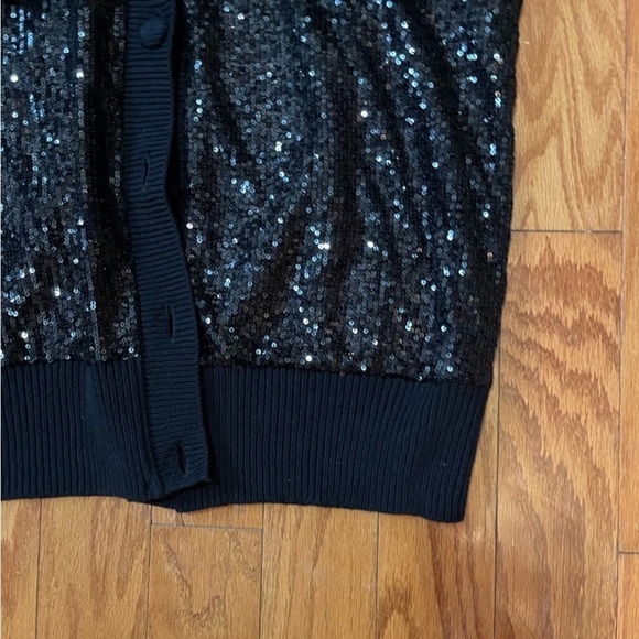 VARSITY Black Sequin Sweater Cardigan Sweater Knit Covered Buttons Relaxed Fit - Picture 14 of 15
